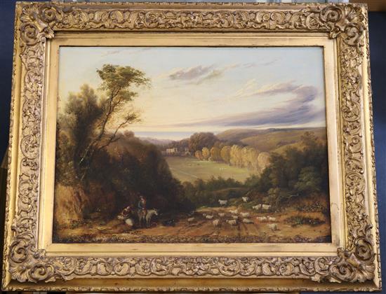 Alfred Walter Williams (1824-1905) Shepherd and flock in an open landscape 16 x 21in.